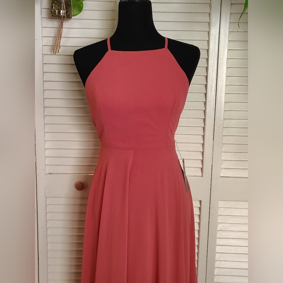 Lulu's Halter-Neck Pink Maxi Prom Dress - Picture 6 of 12